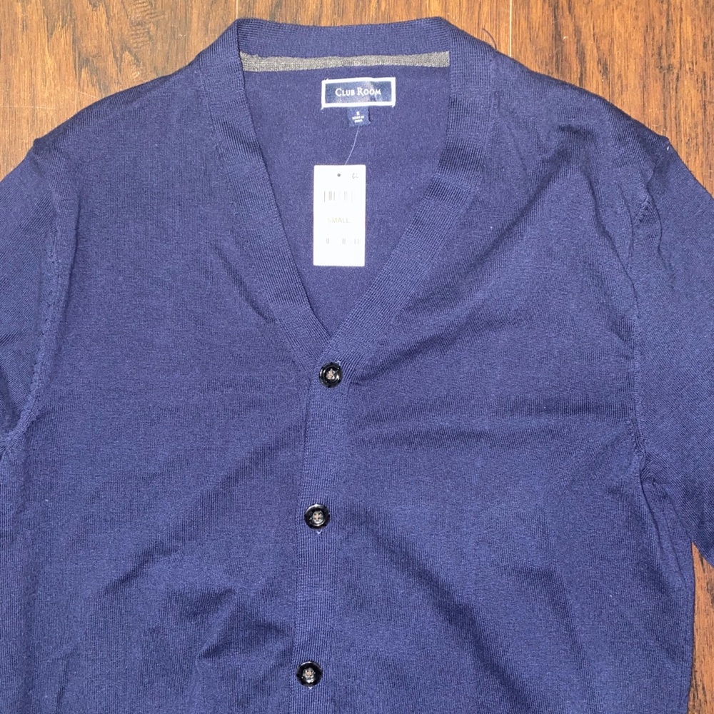 Club Room Men’s Navy Blue V Neck Cardigan Sweater